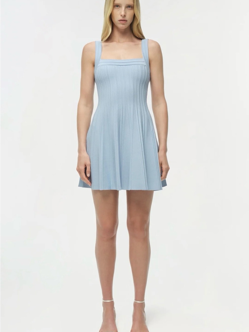 Simkhai Light Blue Square Neck Ribbed Mini Dress - Picture 3 of 7